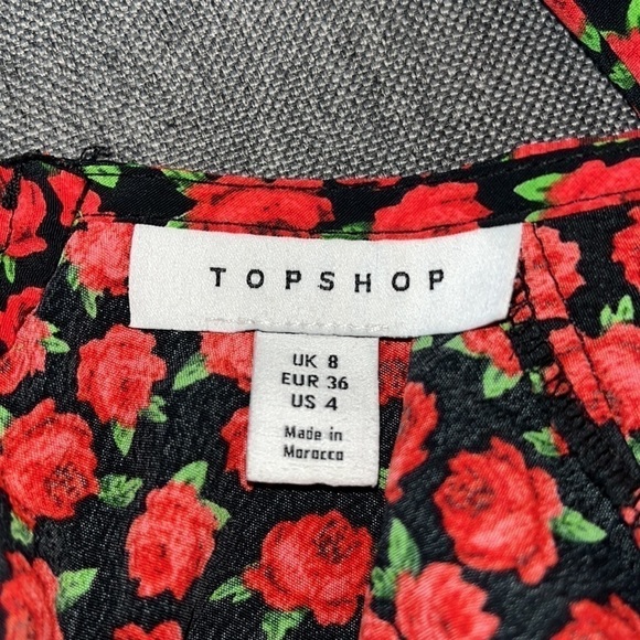 Topshop Red Rose Rushed Sleeve Blouse size 4 - Picture 7 of 8